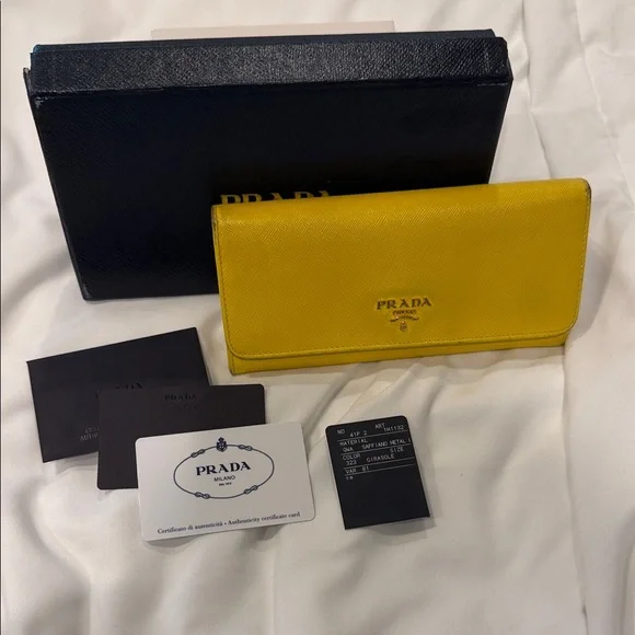 Prada Yellow Saffiano Leather Flap Wallet - Picture 2 of 10